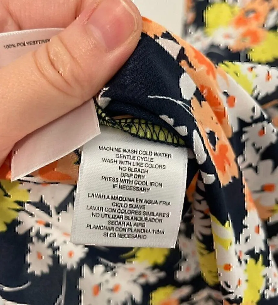 JONES NEW YORK Plus Size Tie Front V-Neck Blouse Navy Blue White Multi Floral 2X - Image 8