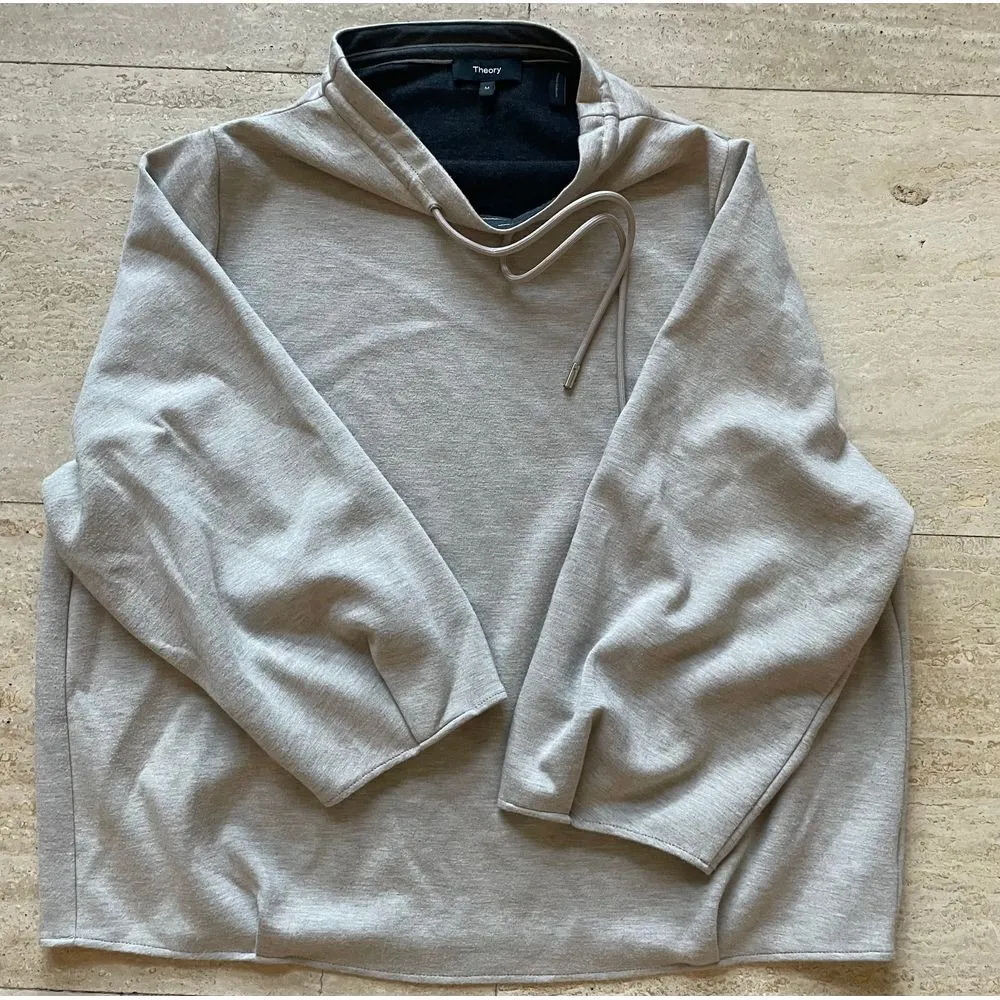 Theory  women Light Beige Drawstring Mock Neck Pullover Sweatshirt Size M - Image 5