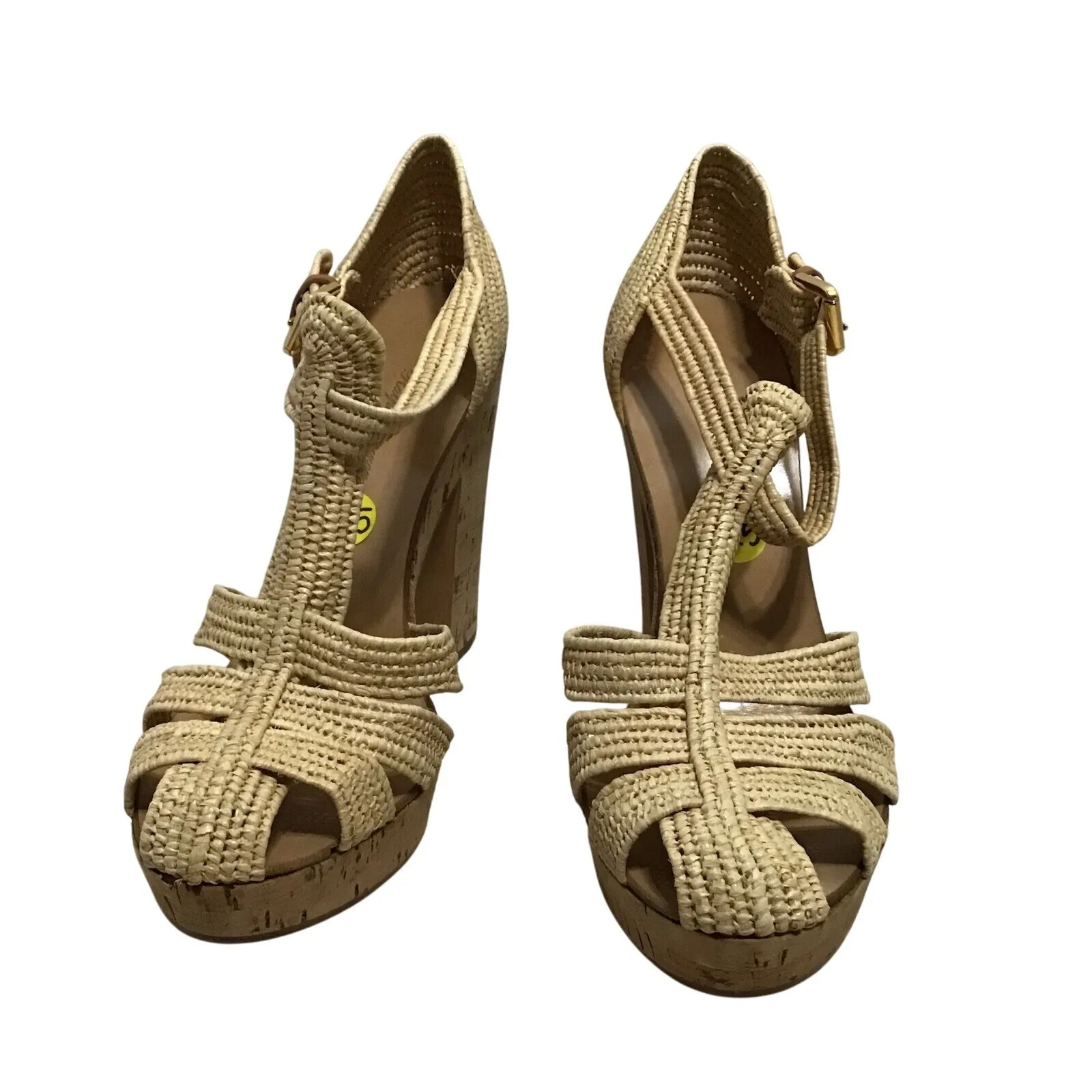 Ralph‎ Lauren Womens Beige Woven Top Ankle Strap Platform Cork Heels Size 10.5 - Image 2