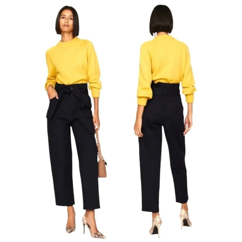 Marissa Webb Collective Navy‎ Blue Paper Bag Tie Waist Vintage Pants Size 4 - Image 2