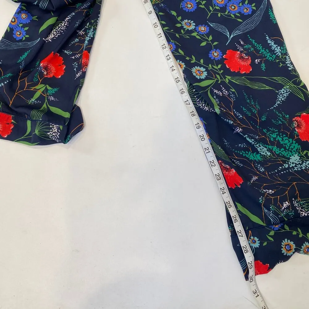 Aerie Floral Silky Wide Leg Casual Pull On PJ Pants EUC Sz M Colorful Navy Blue - Image 10