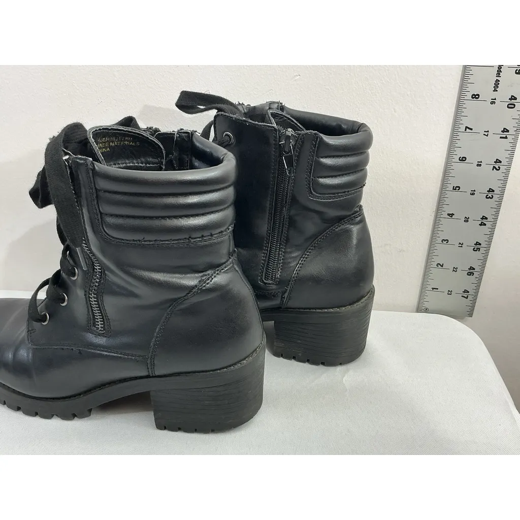 Womans Hush H Combat Boots 8 M Black Lace Up Zip Up Chunky Heel - Image 4