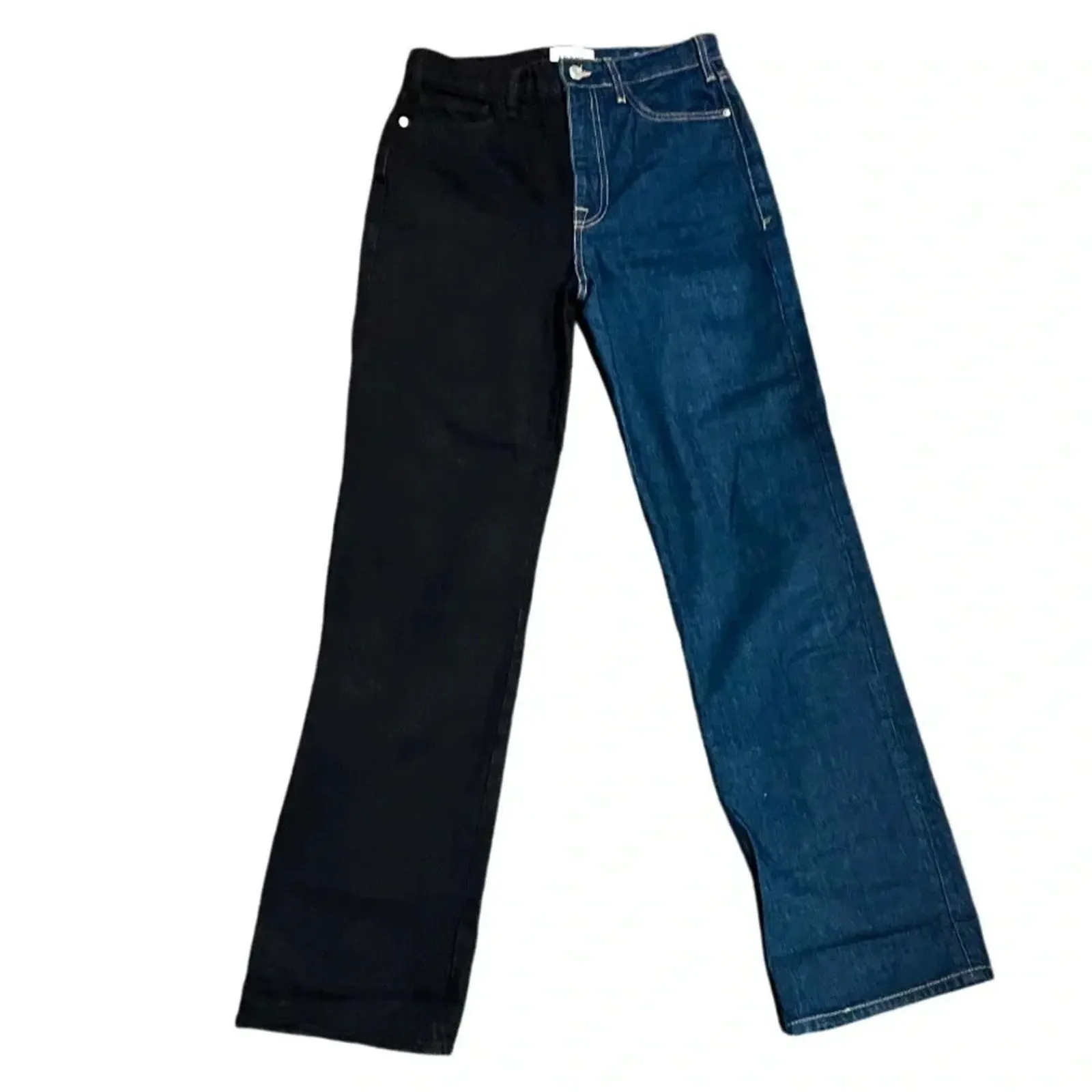 FRAME Le Jane Colour-Block StraightLeg High-Rise Stretch Denim Jeans Size27 Tall - Image 4