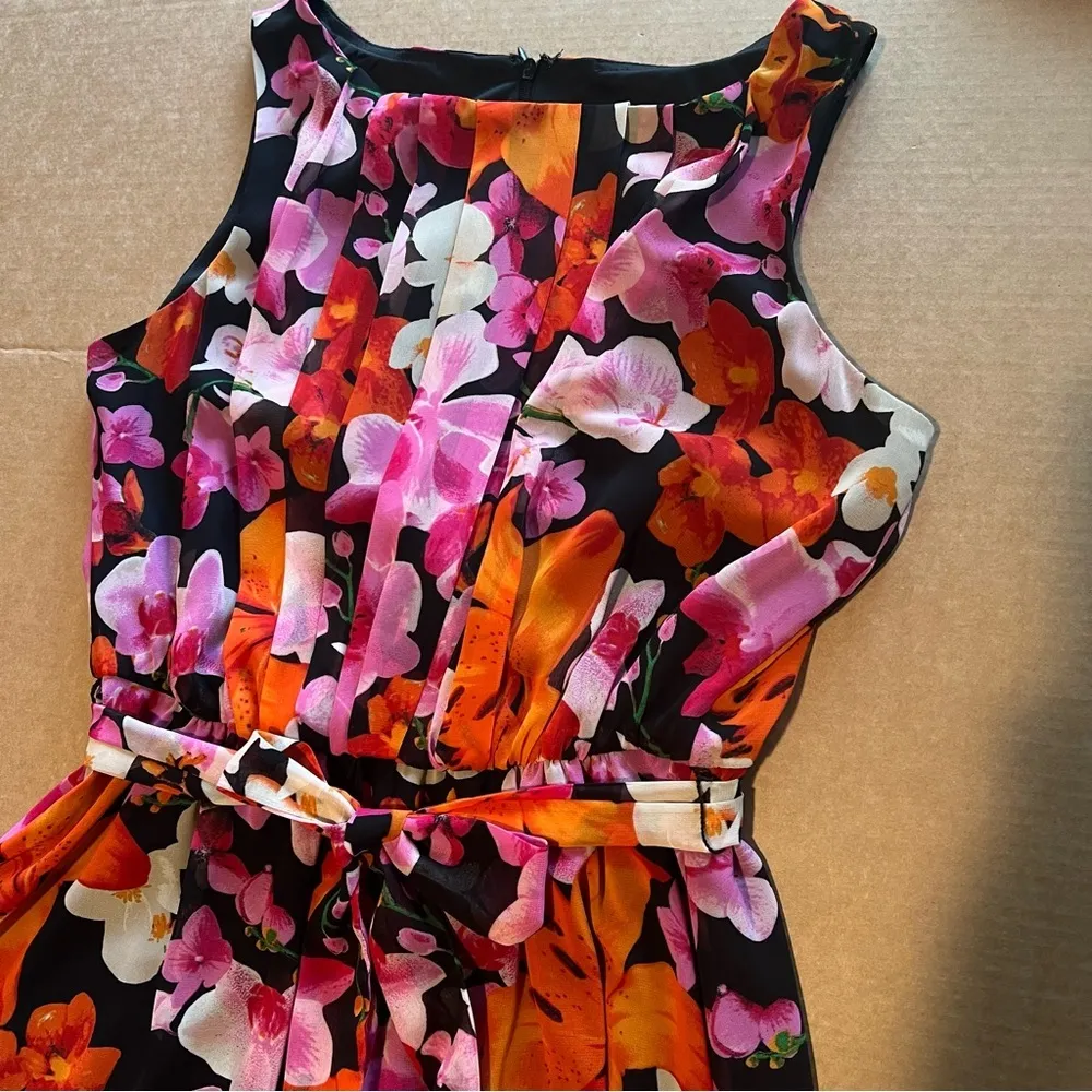 Eliza J. Hibiscus orchids print sleeveless chiffon maxi dress, fully lined, sz 6 - Image 3