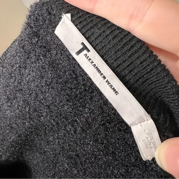 ALEXANDER WANG Black Crew Neck Fluffy A-Line Mini Sweater Dress‎ Size Small - Image 4