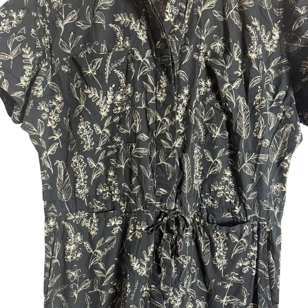 Thakoon Printed Utility Wide Leg Short Sleeve Collared Silk Jumpsuit Size Large Black - Image 9