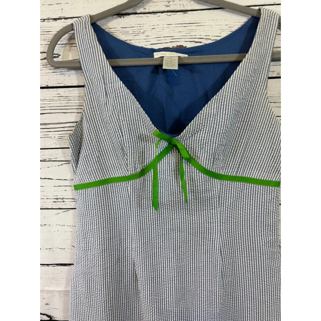 Women's Sarah Spencer Seersucker Mini Dress Size 4 White Blue Green - Image 3
