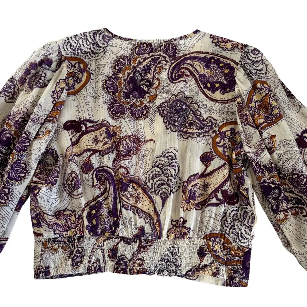Band of the Free Mirabelle Cream Purple Paisley Boho Lace Crop Top Blouse Small - Image 7