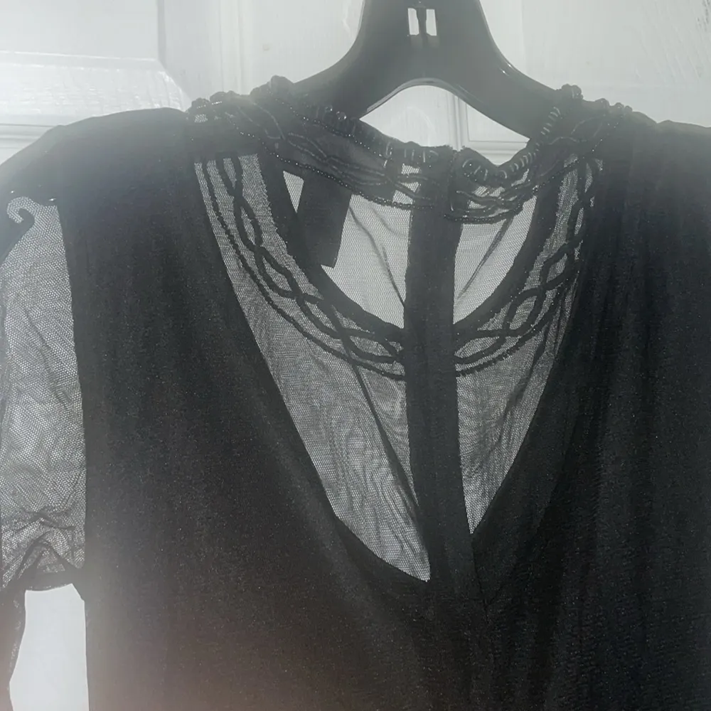 Black Mesh Illusion Neck Sheath Dress heavily Bead accent - Image 9