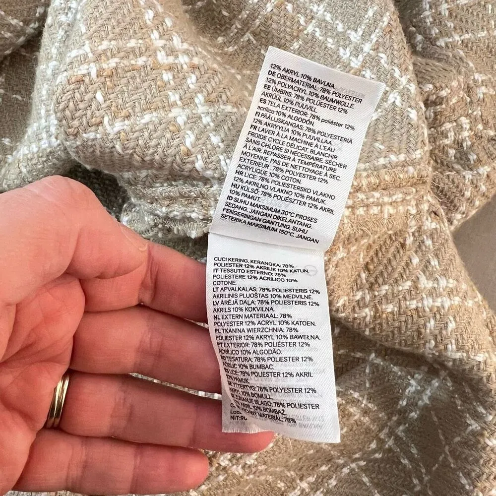 H&M Women's Tan Cream Window Pane Collared Button Down Shacket Size XL - Image 10