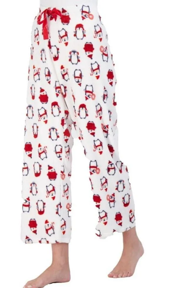 NWOT NYC Underground Women's Penguin Printed Plush Straight Leg Lounge Pants Red Size M - Image 2