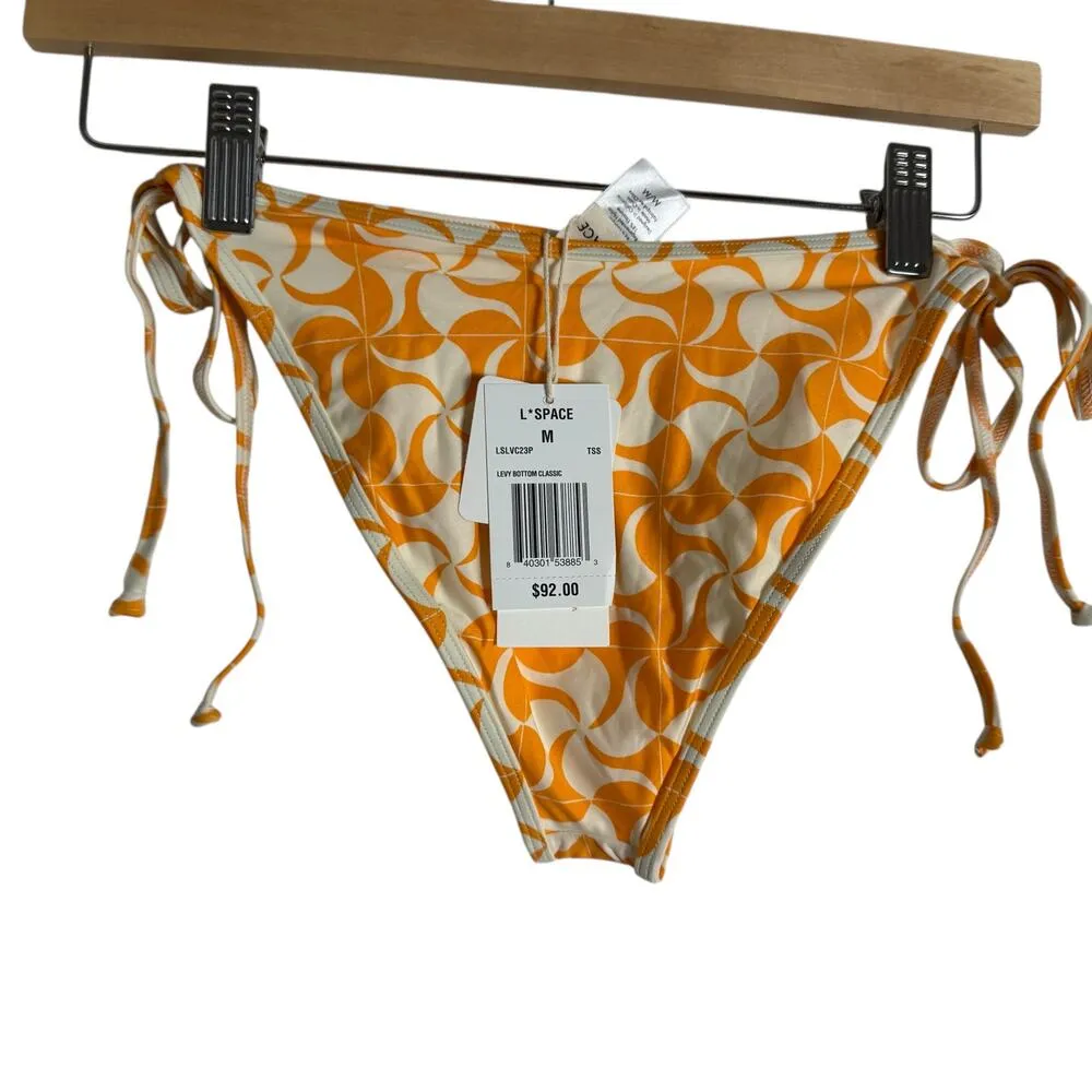 L*Space Levy Orange White Geo Print Classic Side Tie Bikini Swimsuit Bottoms M - Image 6