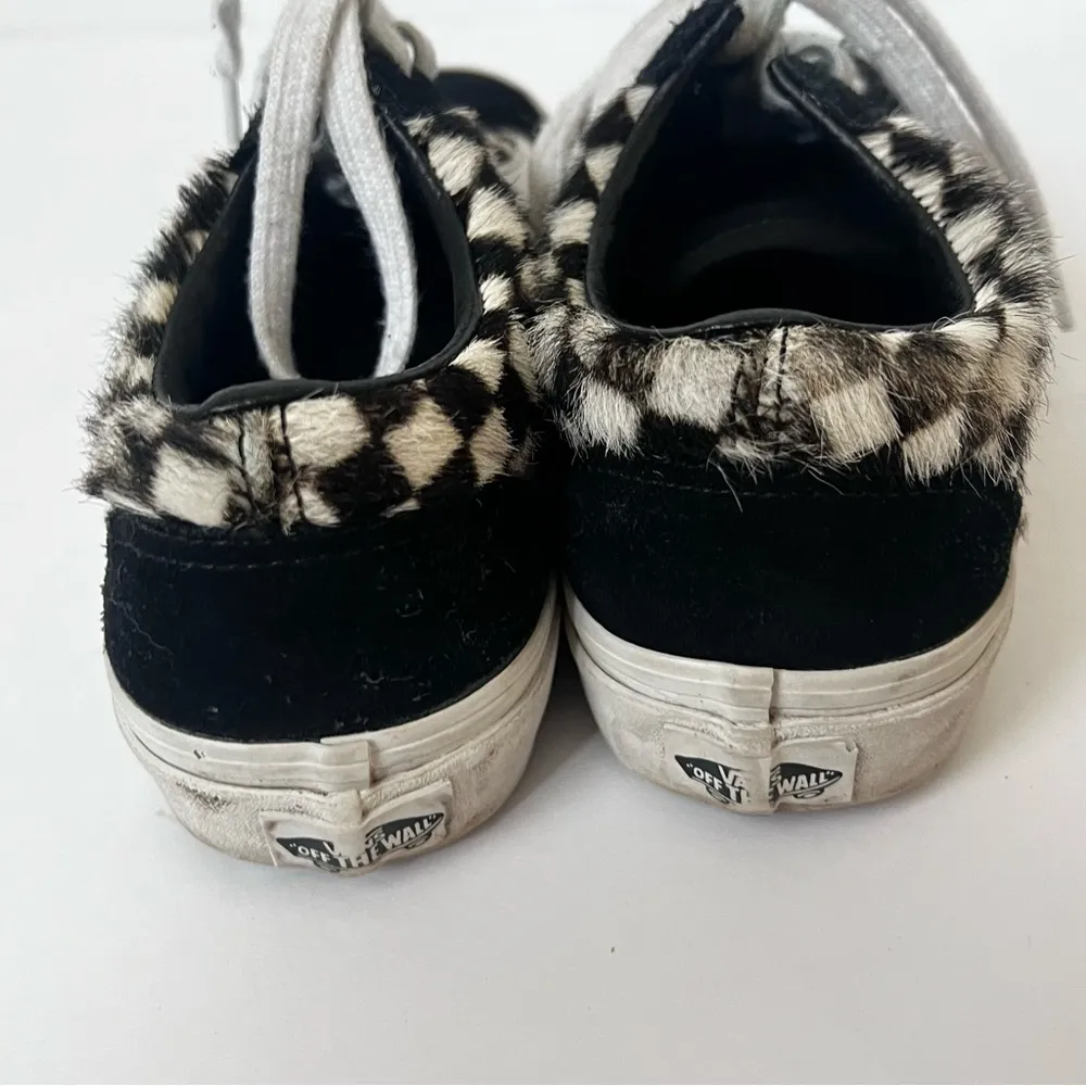 Vans Womens Madewell Collab Checkeboard Calf Hair Black White Sneakers Sz 6.5 - Image 5