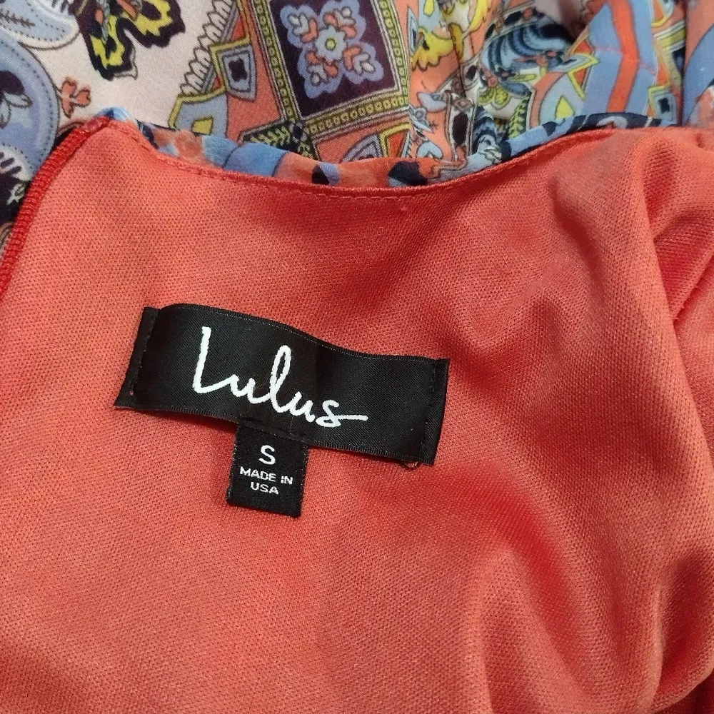 Lulus Sangria Shift Dress Coral Pink Tile Mini Boho Festival Gypsy - Image 5