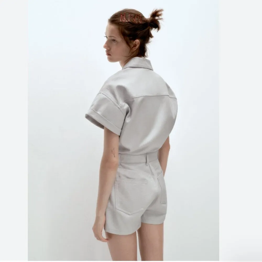 NWOT ZARA Denim Cotton Shimmer Romper Playsuit Bloggers Fave - Image 2