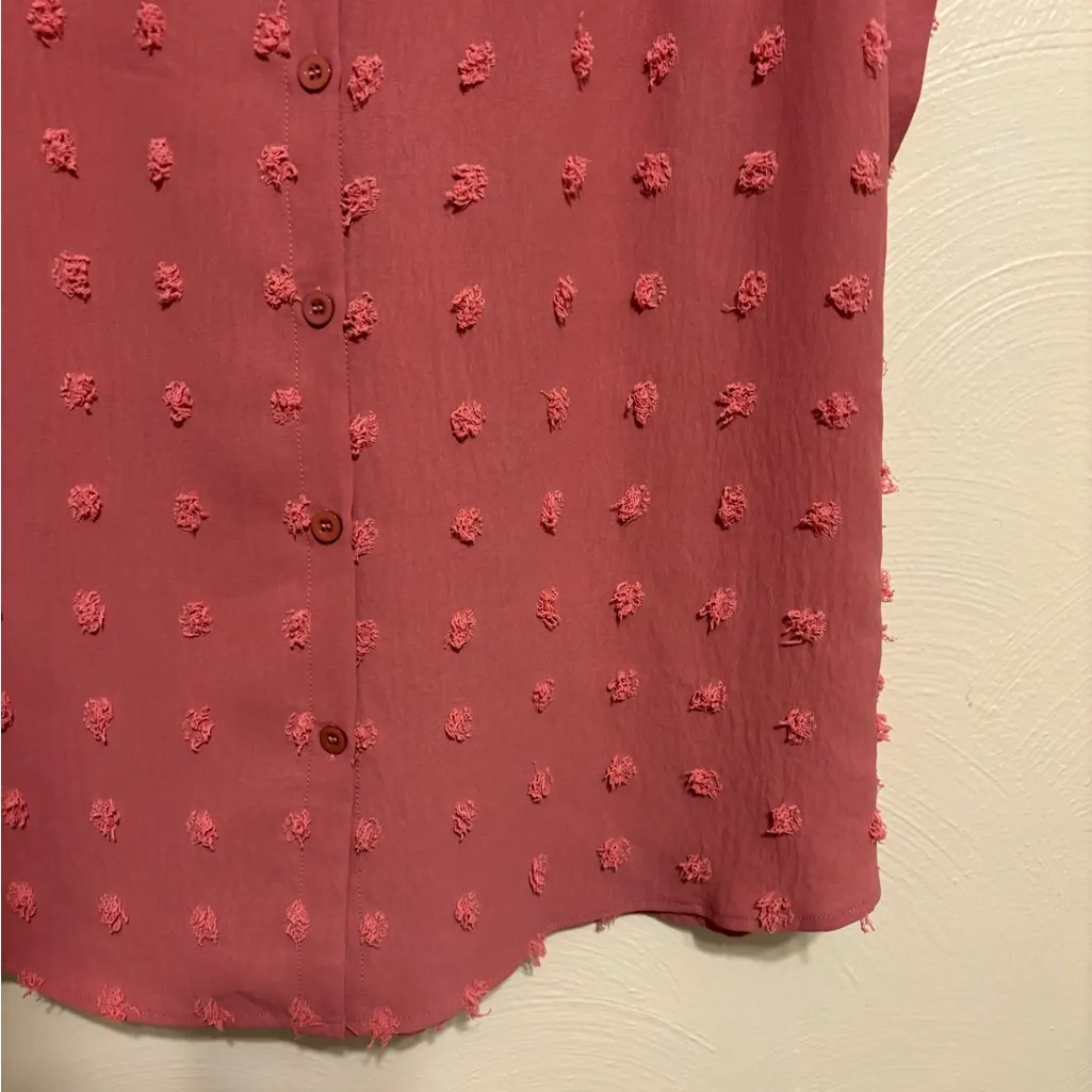 Dusty Rose Textured Swiss Dot Button Front Blouse Size XL Pink - Image 7