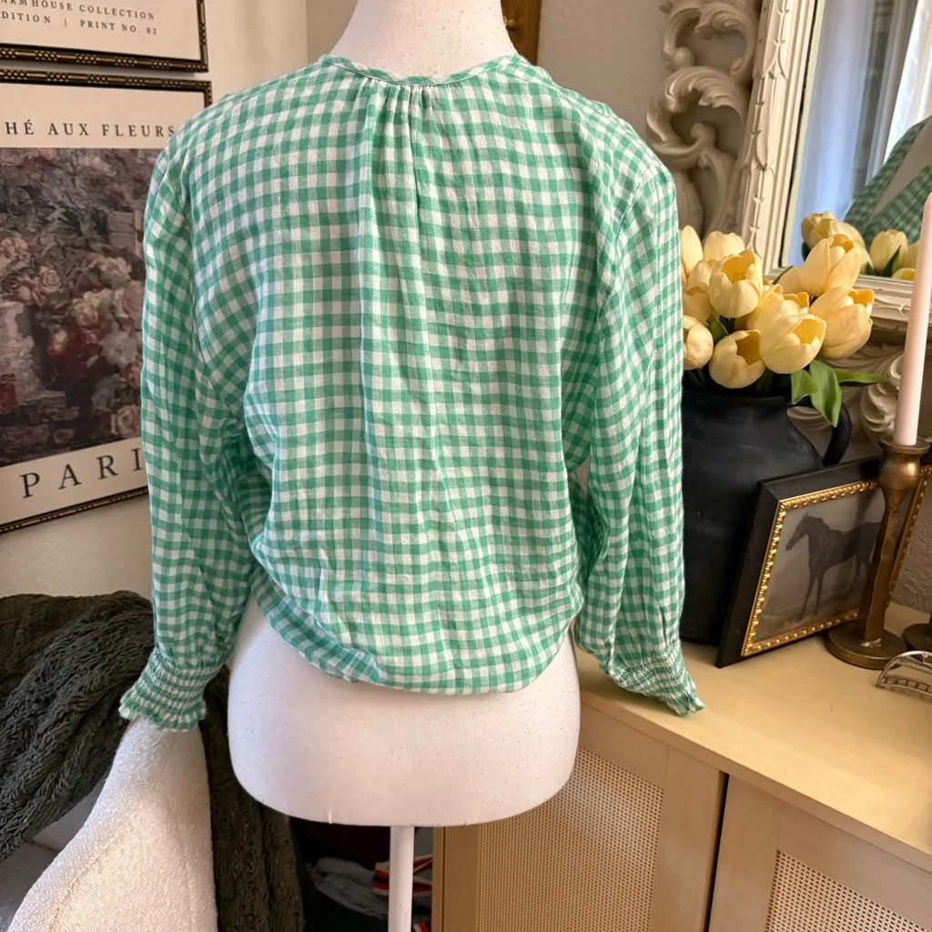 RAILS Raquel Linen Blend Wrap Top‎ In Green Gingham Size Small - Image 5