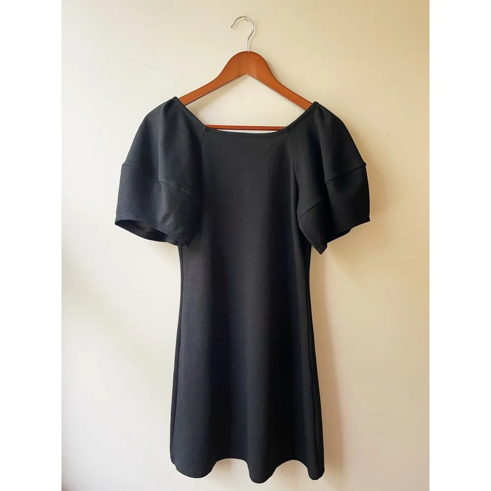 Zara Little Black Mini Dress Crepe Voluminous Puff Sleeve Low Back Medium - Image 5