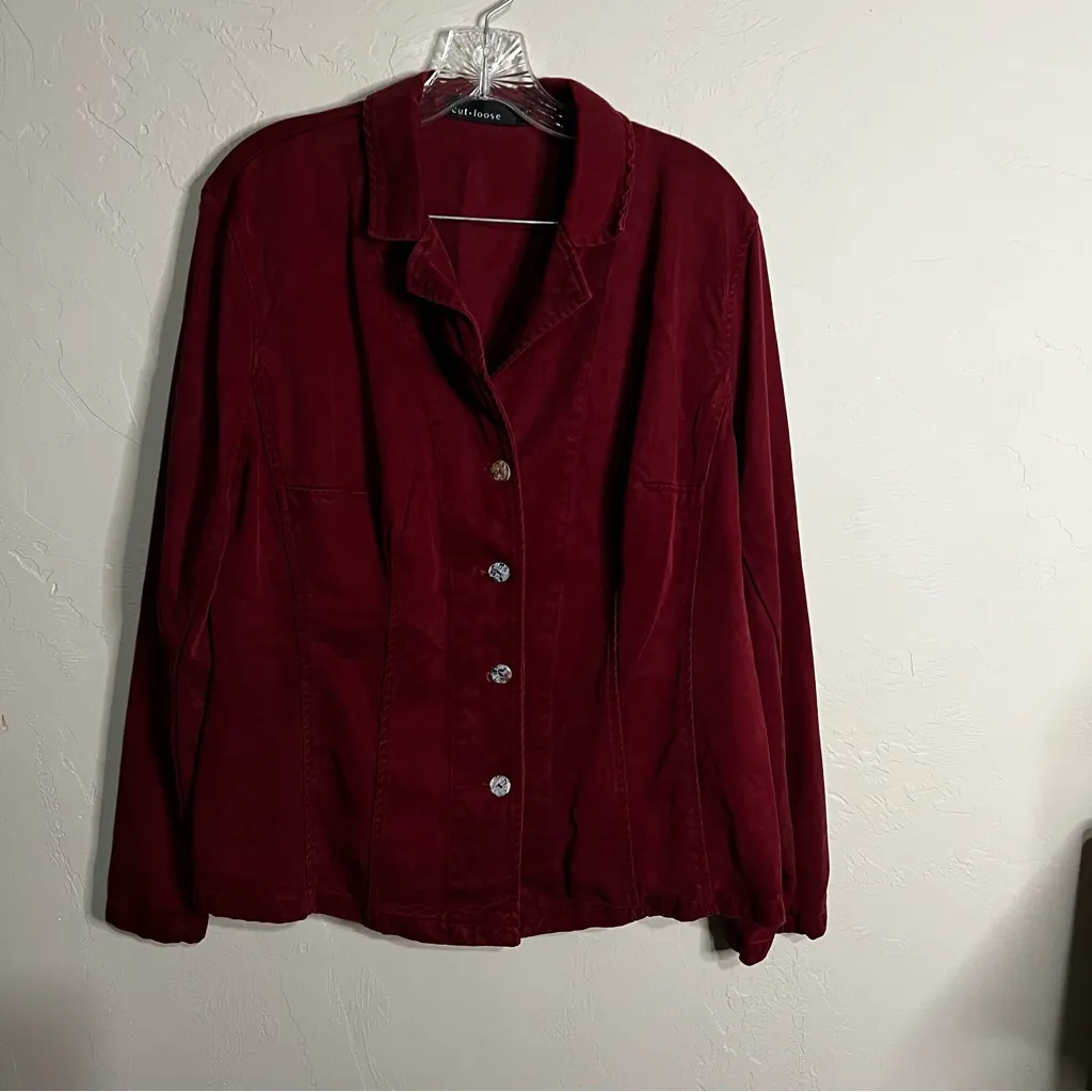 Cut Loose Maroon Tencel Lagenlook Barn Chore Jacket Red Size L - Image 2