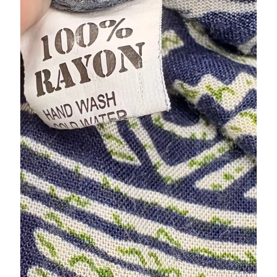 Retro Women's Boho Wide Leg Pants Smocked Rayon Flowy Artistic Geometric Size M Blue Size M - Image 6