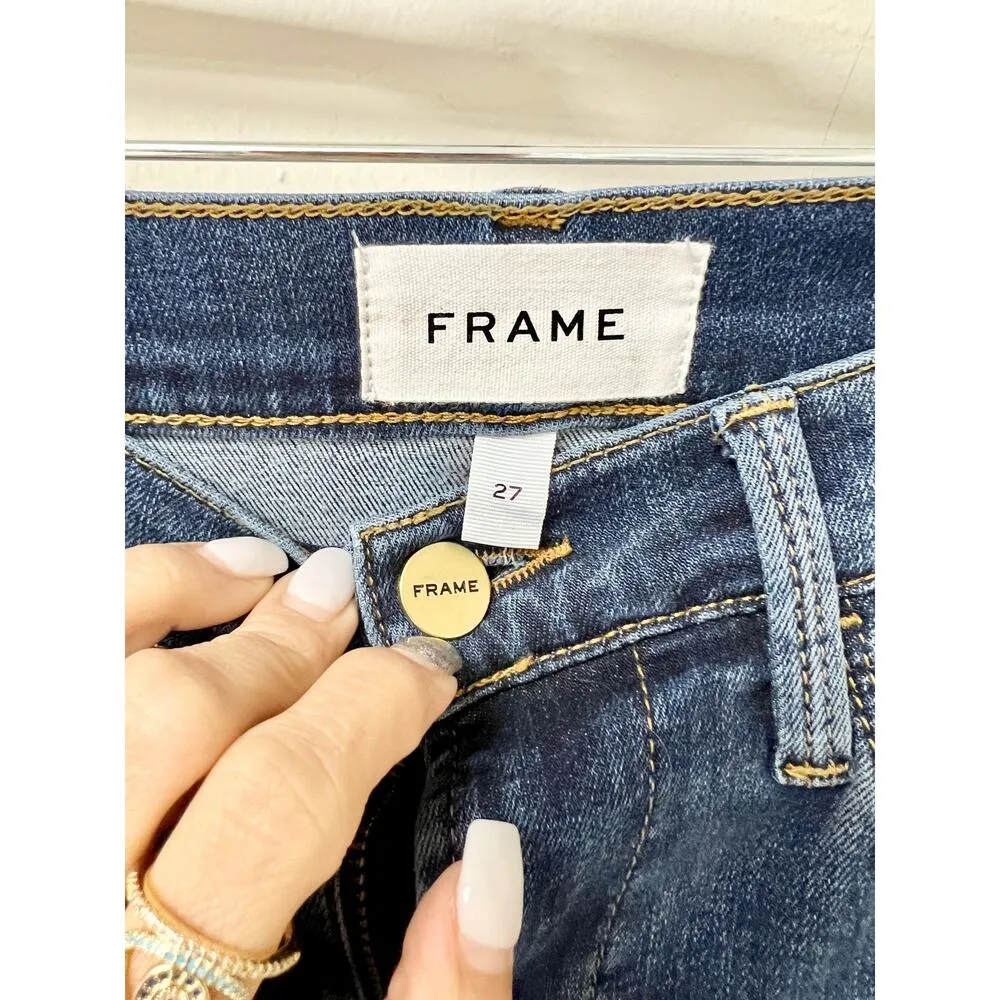 Frame Le High Rise Frayed Hem Stretch Denim Flare Jeans Dublin Women's Size 27 - Image 4
