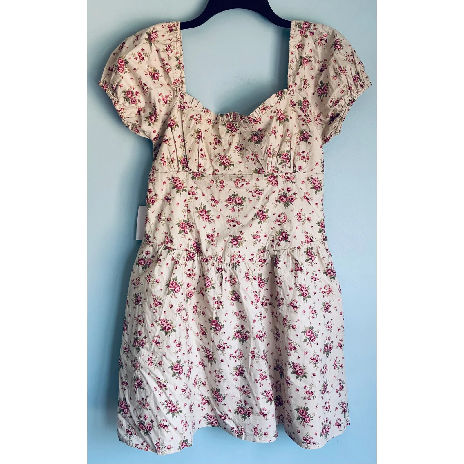 Petal & Pup Puff Sleeve Mini Cotton Sundress Medium Beige and Red NWT - Image 7