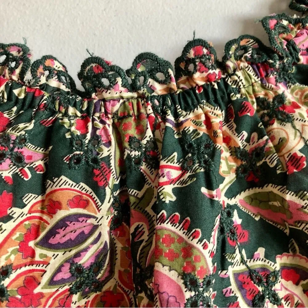 NWOT JENNIFER & GRACE Cropped Floral Peasant Puff Sleeve Boho Top Multicolor M - Image 4