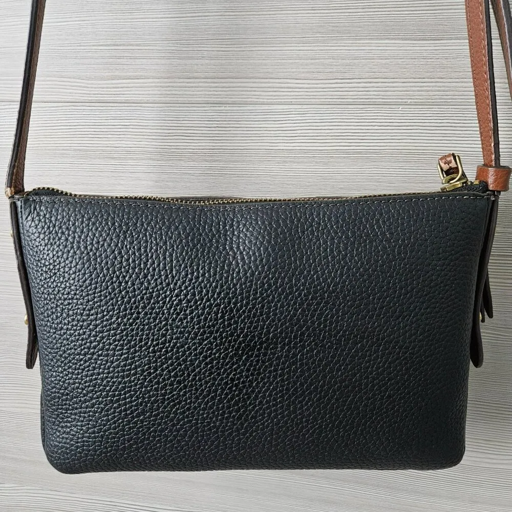 Fossil Black Cow Hide Leather Crossbody Bag Adjustable Strap Vintage Purse Small - Image 7