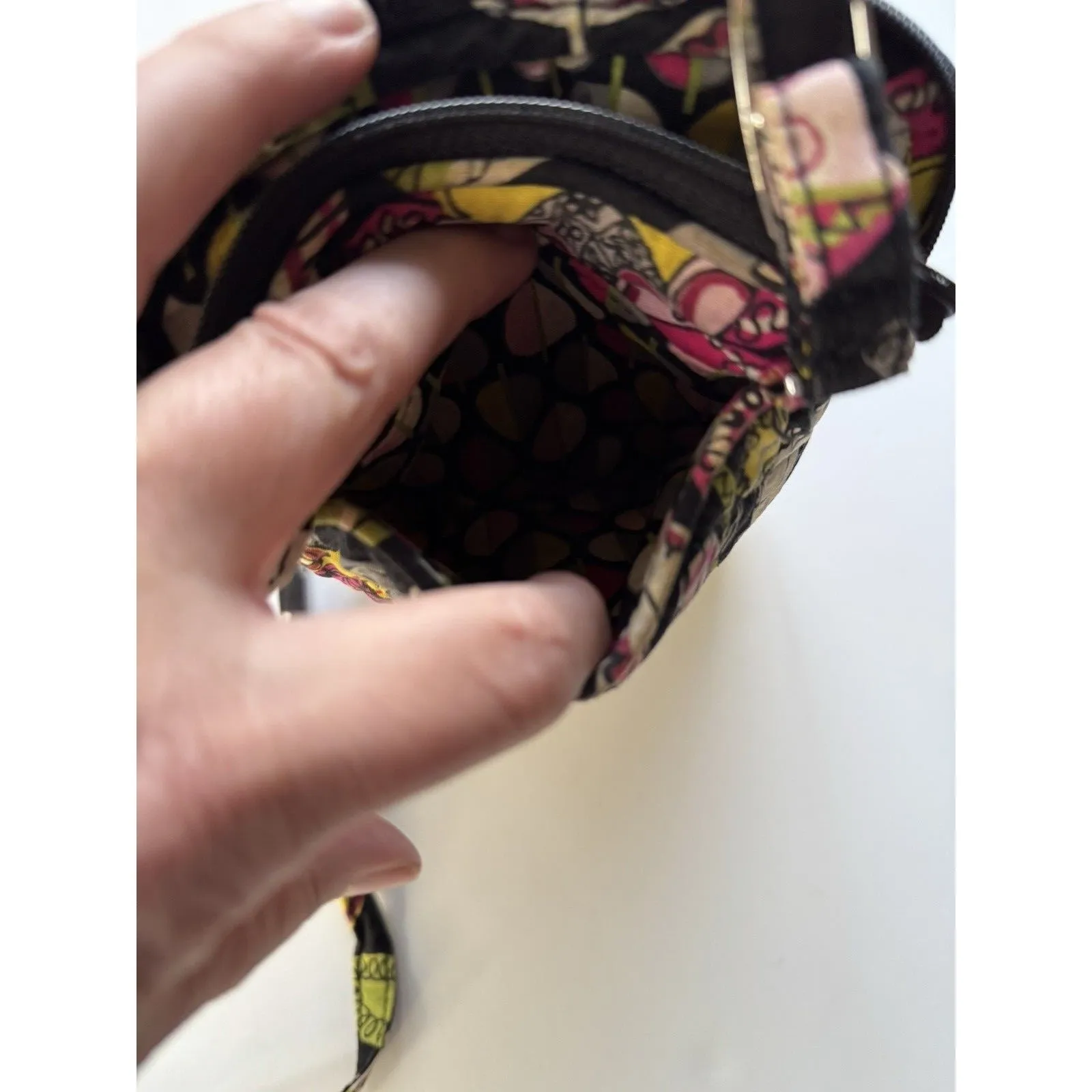 VERA BRADLEY MINI HIPSTER MOON BLOOMS Black Floral Zip Compartments Adjustable - Image 12