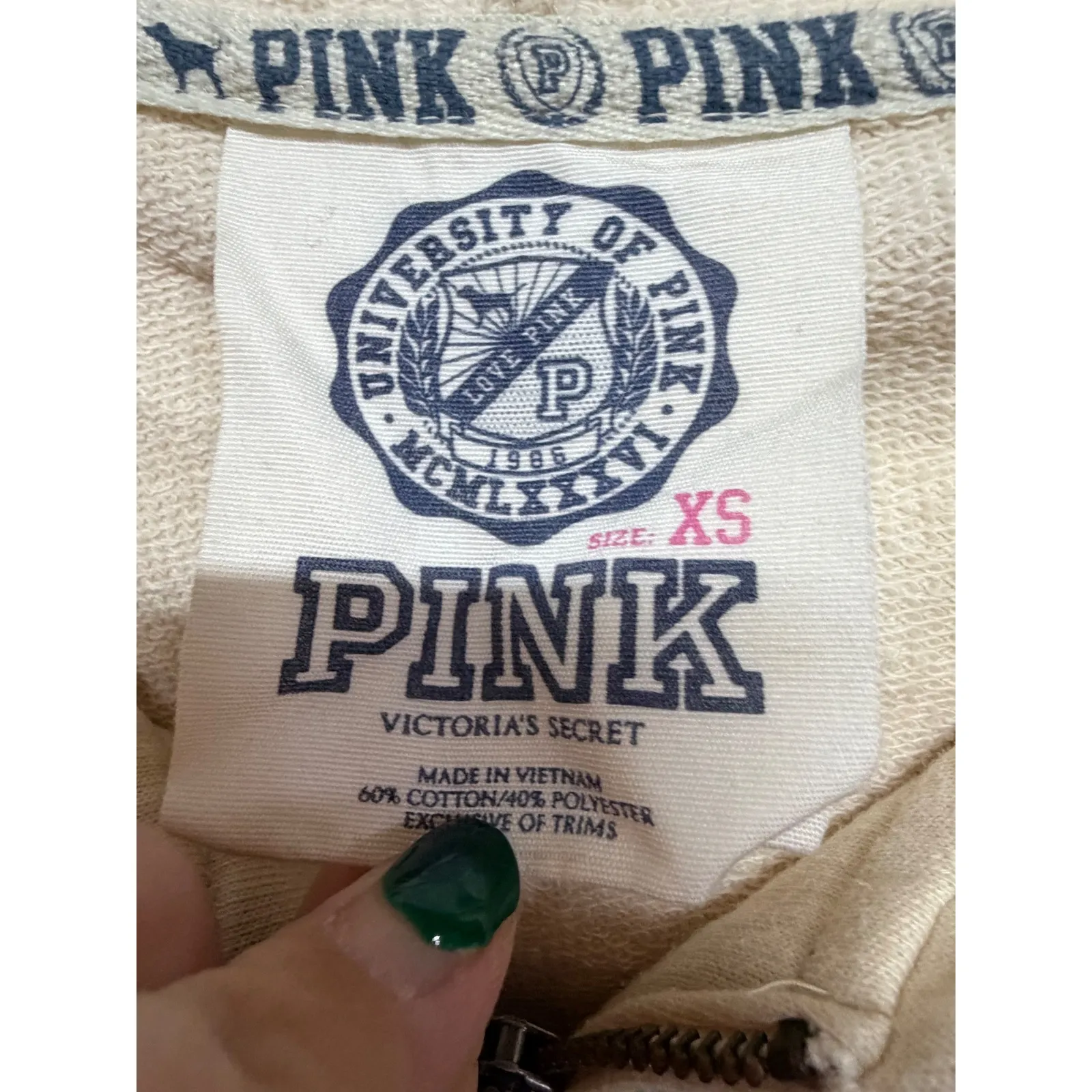 Retro Vintage Y2K Victoria's Secret Cream Full Zip Hoodie Sweatshirt Prep XS - Image 5