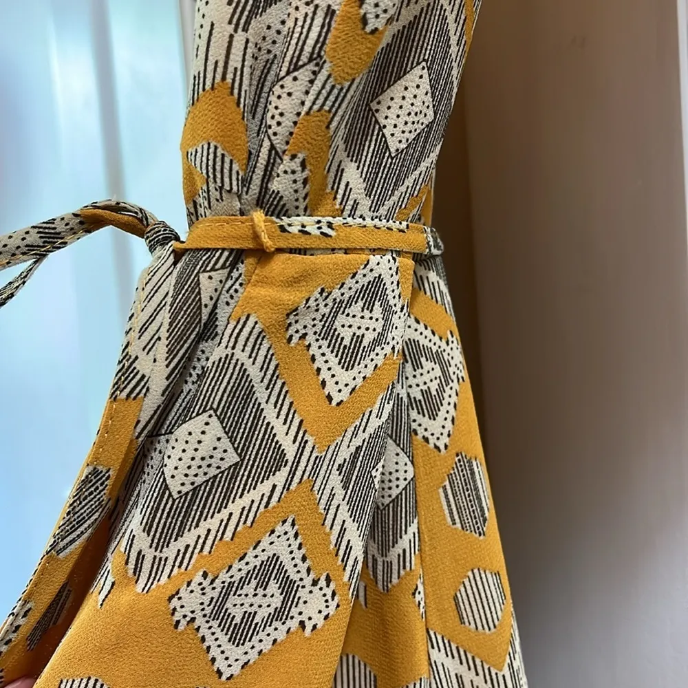 Mystree  Mustard Aztec Print Surplice Wrap Dress - Size Small - Image 5