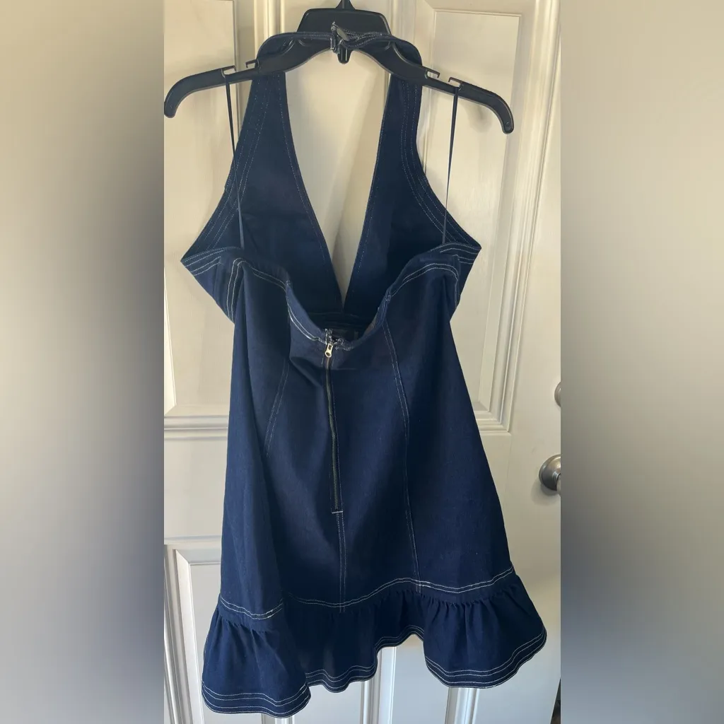 NEW Pilcro Anthro Denim Halter V-neck Open-Back Mini Dress women’s size Xl - Image 6