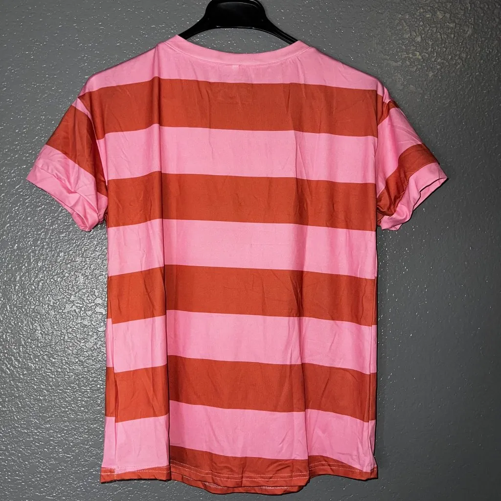 Pink & Brown Striped Short Sleeve T - Image 3