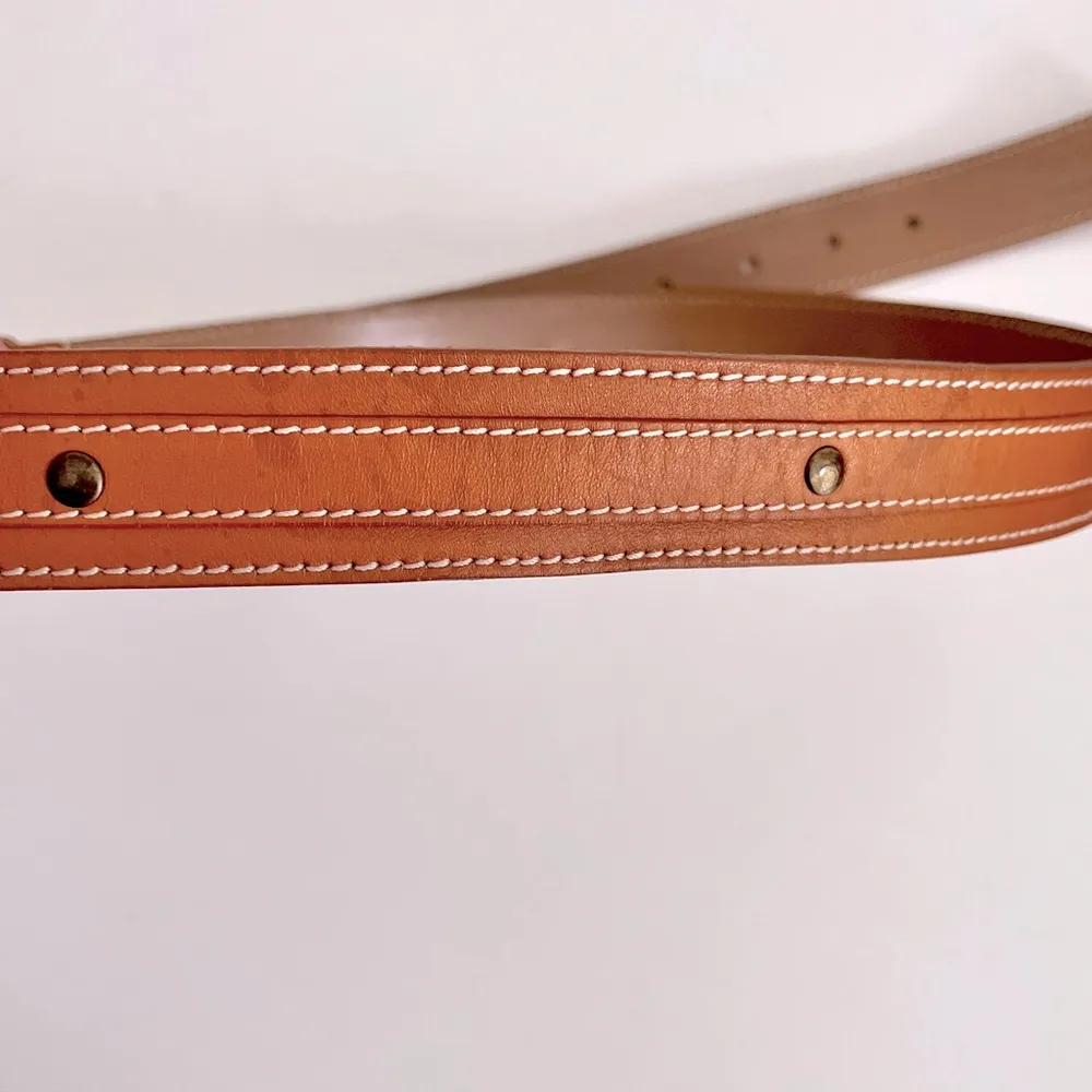 Burberry Brown Leather Top Stitched, Studded Belt, Size 110/40 - Image 5