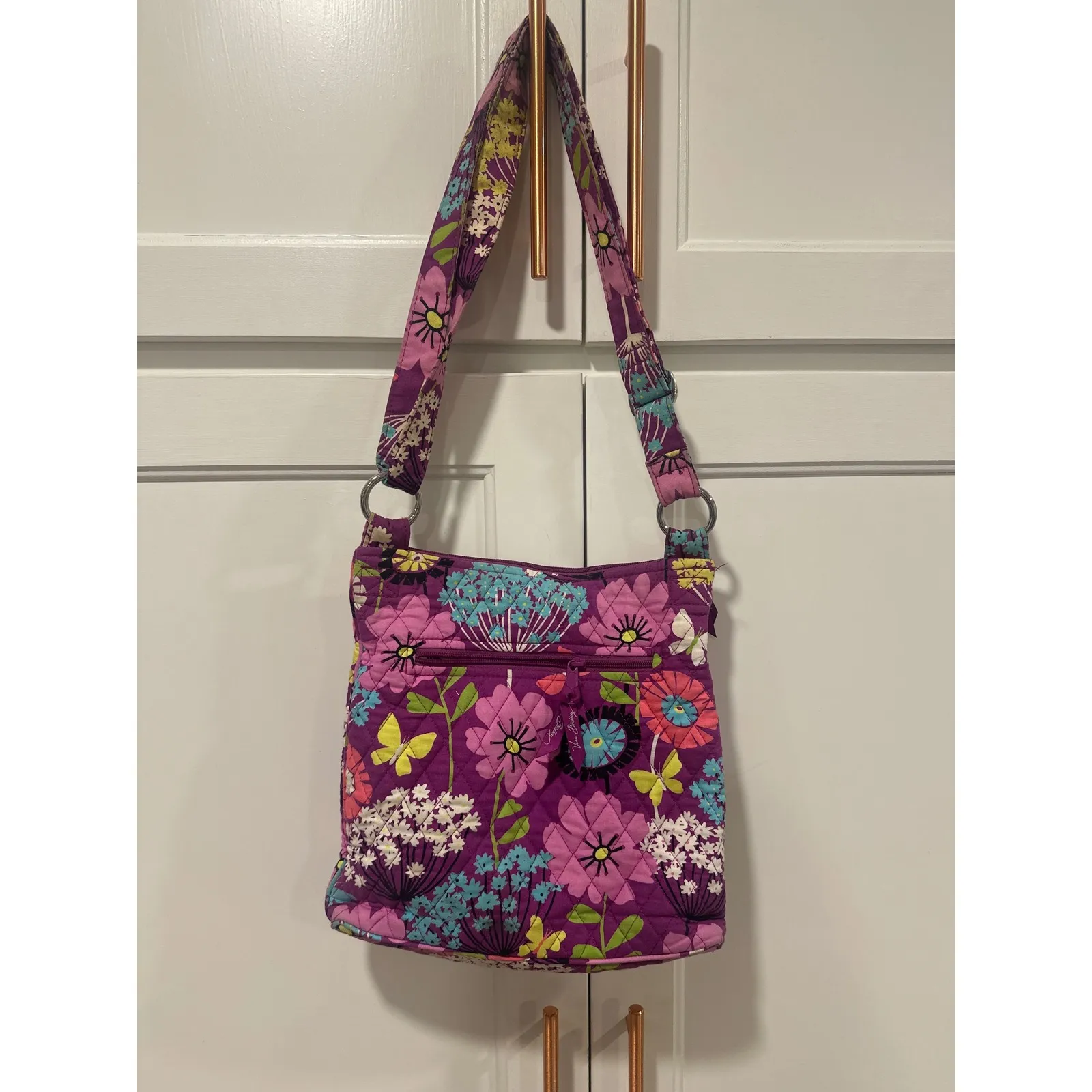 Vera Bradley Purple Floral Butterfly hipster Crossbody Shoulder Bag Purse - Image 4