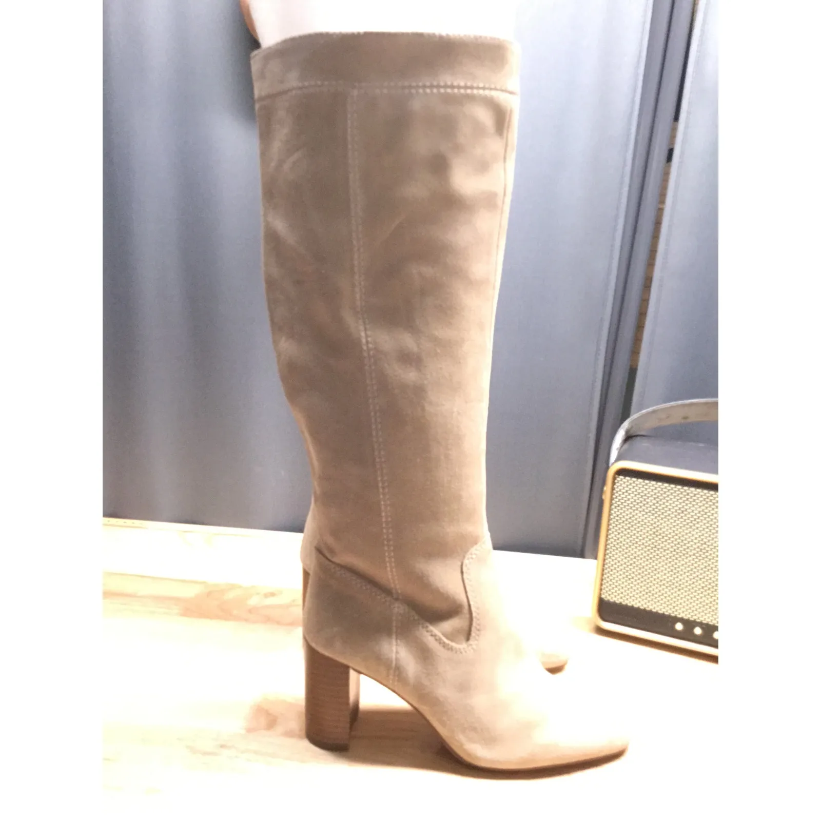 Vince Camuto Kreesell Riding Boots Women's 6M Taupe Suede Zipper Almond Toe - Image 3