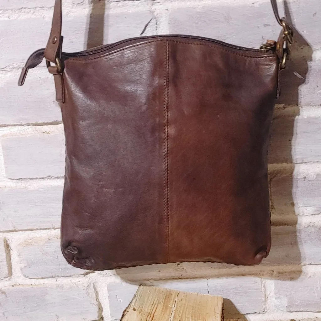 Brown Braided Leather Crossbody Bag Made India Adjustable Front Pocket Buckle - Image 6