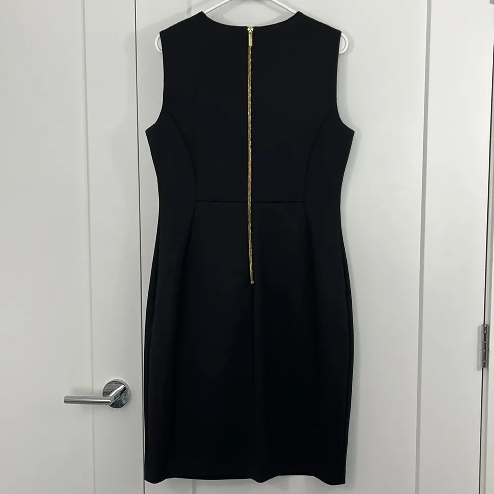 Calvin Klein Size 12 Black Sleeveless Sheath Floral Embroidered Dress - Image 9