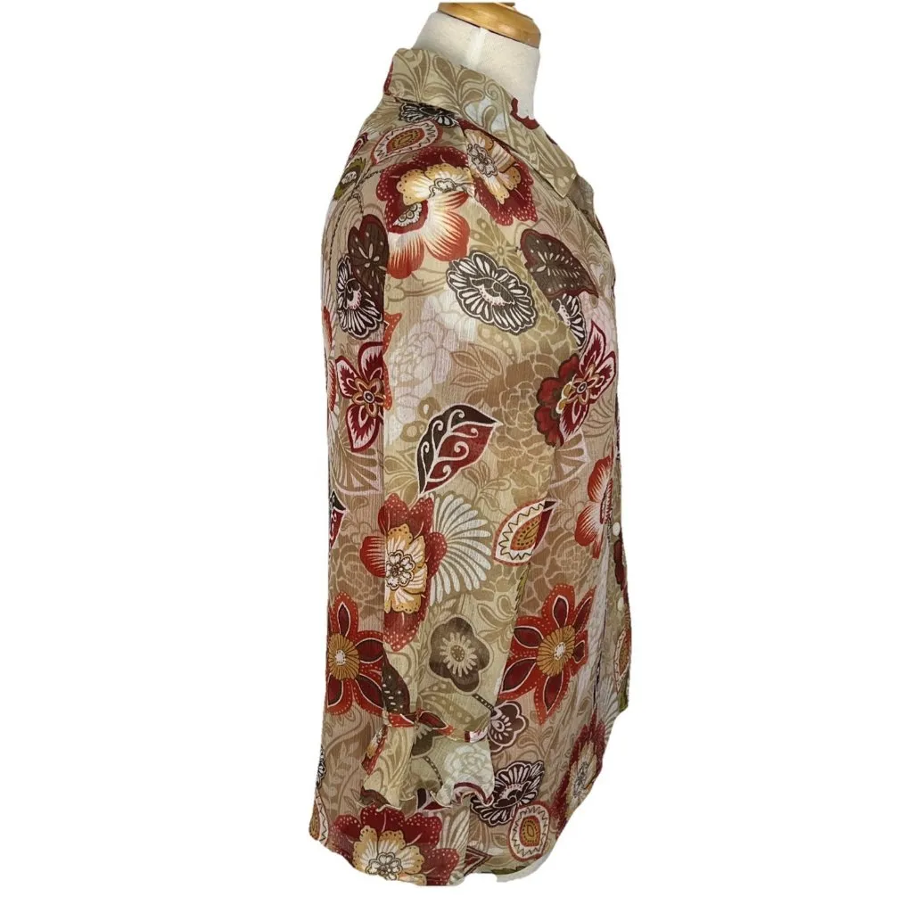 Alfred Dunner Sz 8 2 For 1 Top Blouse Autumn Floral Colors Button Front w/ Cami Orange - Image 7