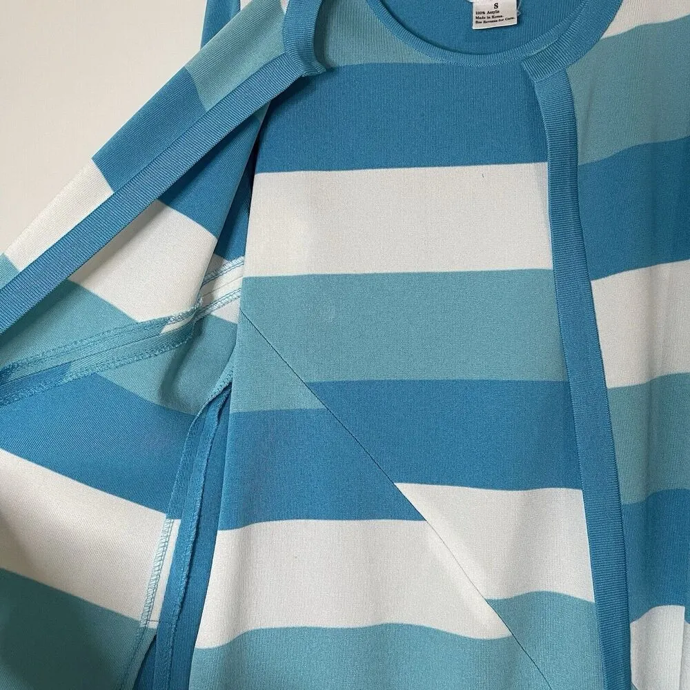 Exclusively Misook Blue striped color block cardigan sweater 2 piece Small - Image 4