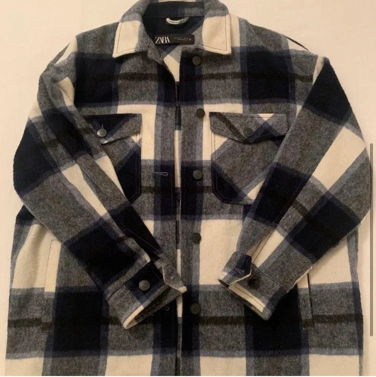ZARA Blue And White Plaid Shacket - Image 3