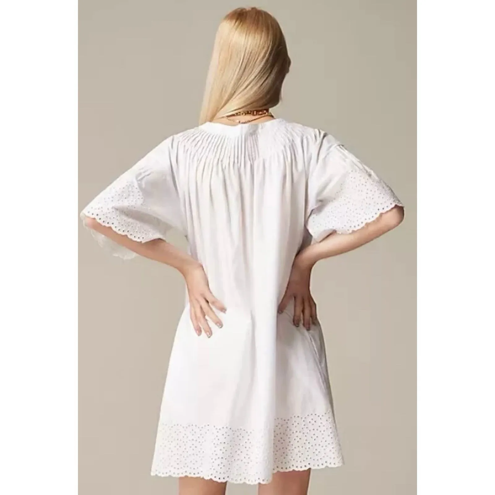 J.Crew Jolie Dress White Eyelet Embroidered Regenerative‎ Cotton Poplin Size 2X - Image 2