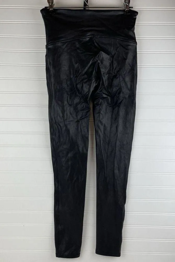 SPANX Women's Faux Leather Shiny Black Glossy LEGGINGS #2437 Size Large - Image 2