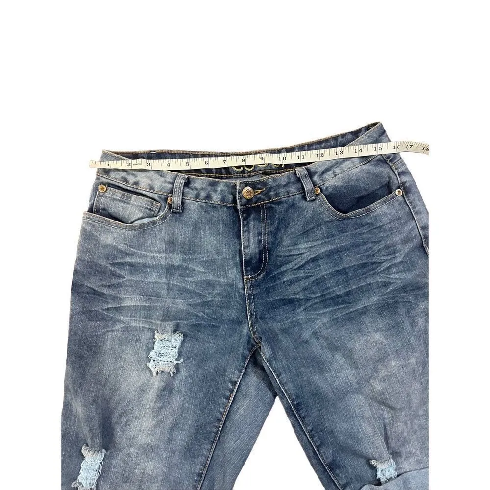 COOGI Colorful Embroidered Distressed Denim Jean Shorts 11” inseam Sz 11/12 - Image 5