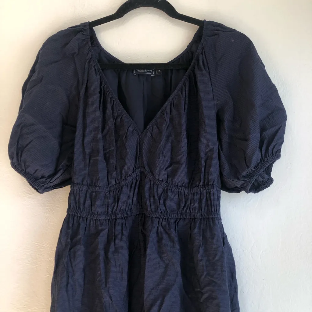 Vineyard Vines Navy V-Neck Marina Puff-Sleeve Mini Dress Sundress size XS - Image 2