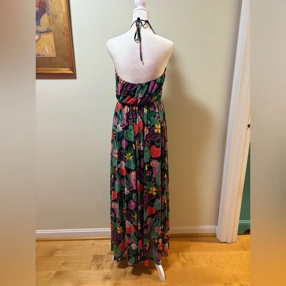 Betsy Johnson Paulina maxi mesh halter dress tropical jungle M - Image 2