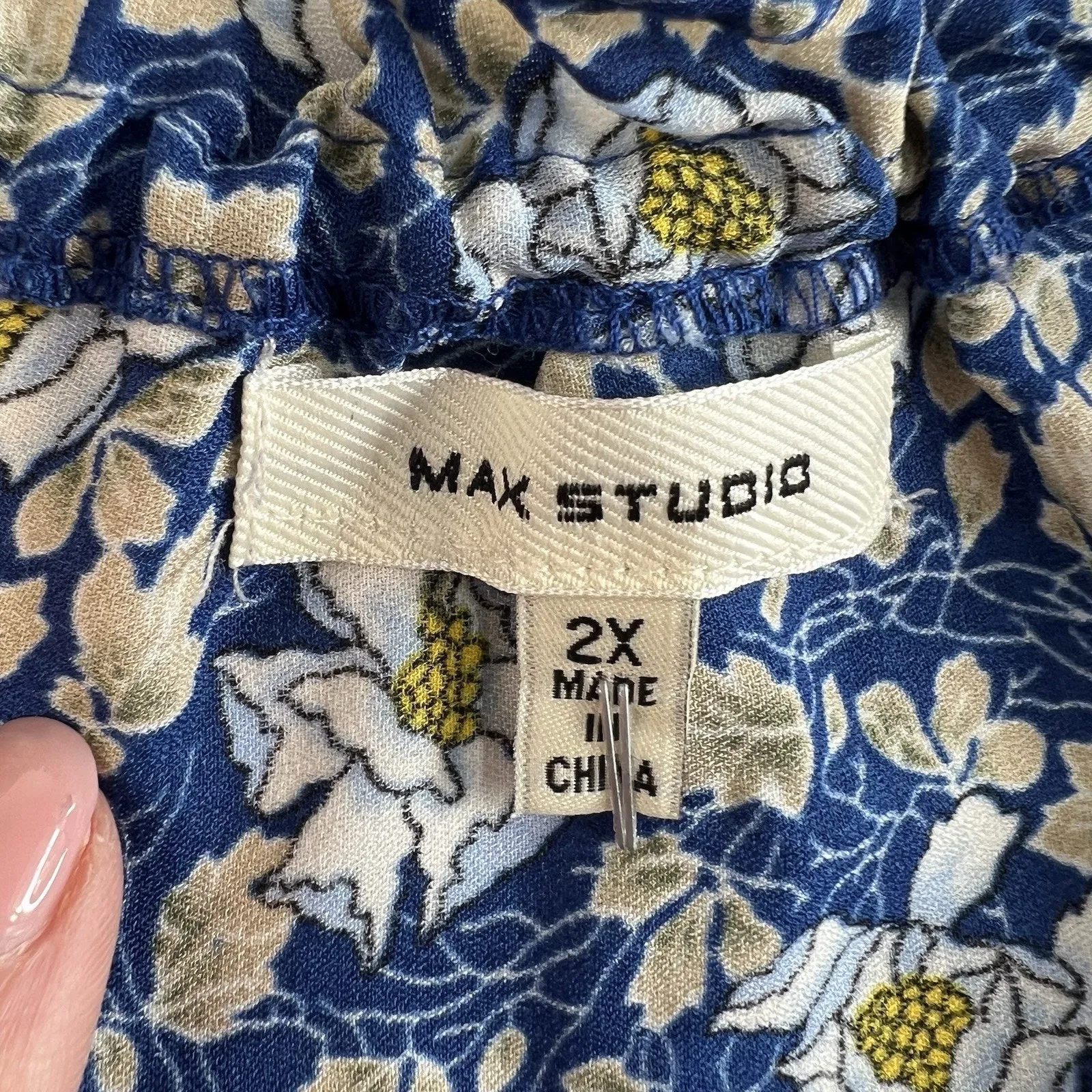 Max Studio Plus 2X Top Elbow Sleeve Ruffle Blouse Blue Floral Peasant Women's - Image 7