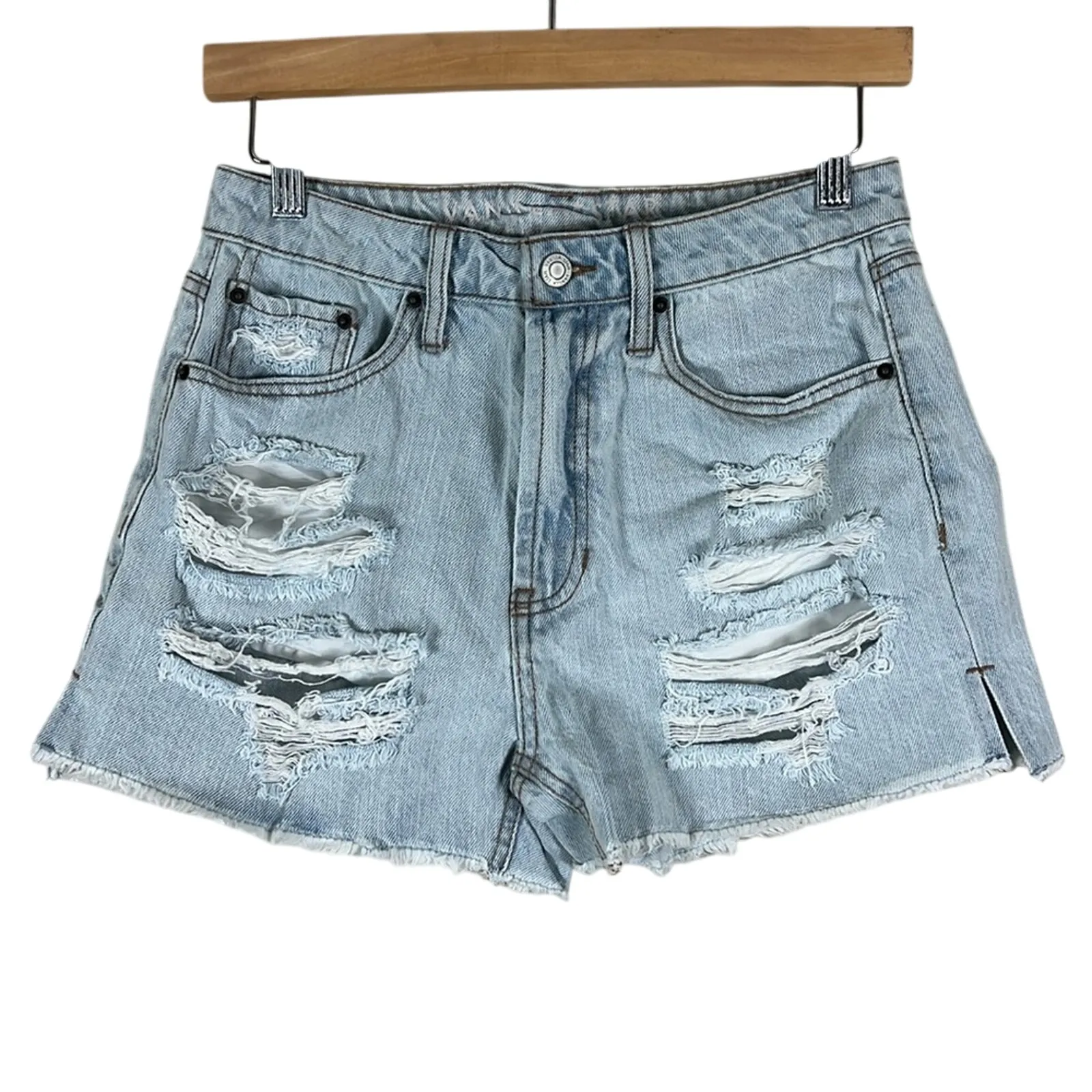 Vanilla Star Jean Shorts Womens 5 Light Wash Denim Distressed Frayed Hem Rigid - Image 3