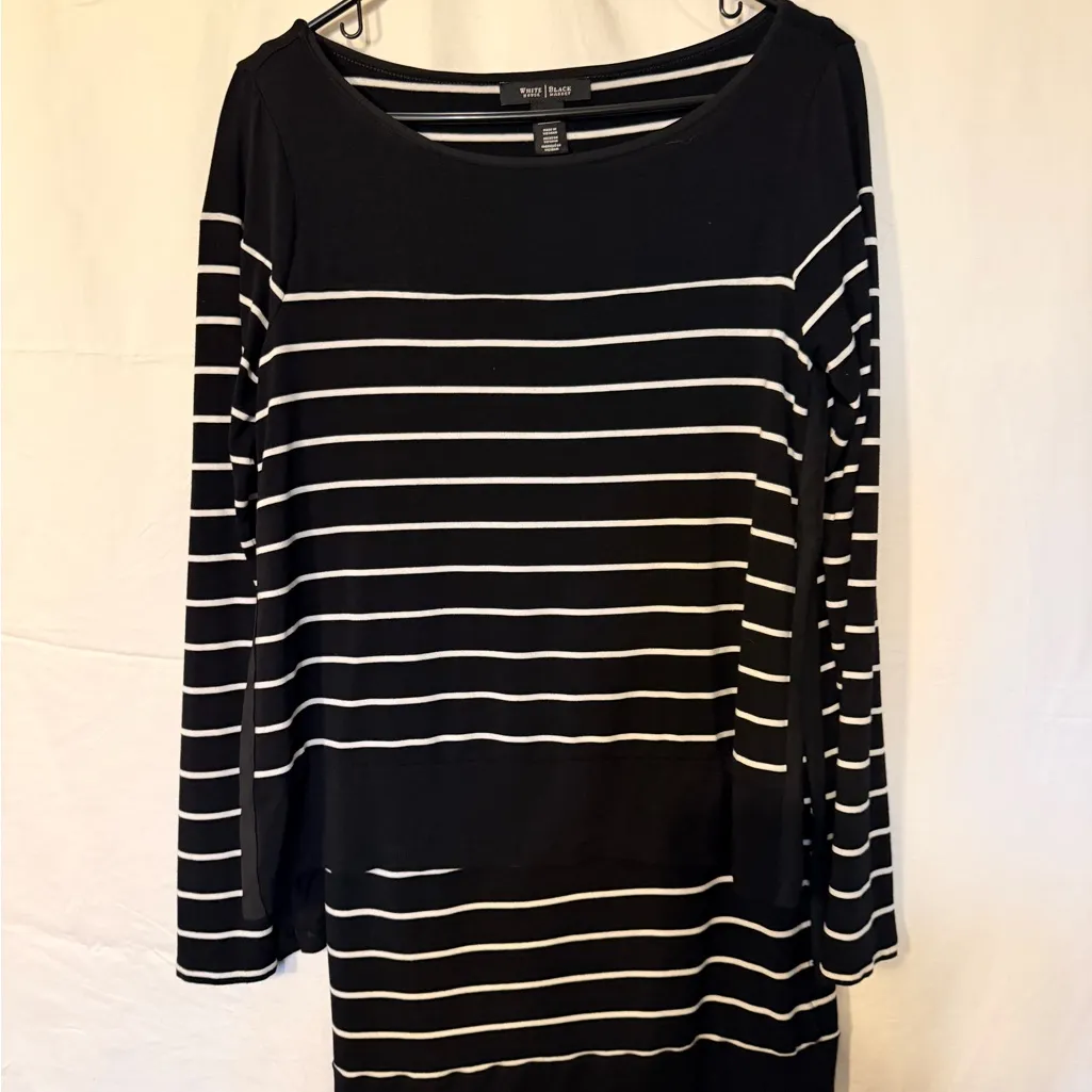 White House Black Market Black and White Striped Mini Dress - Image 2