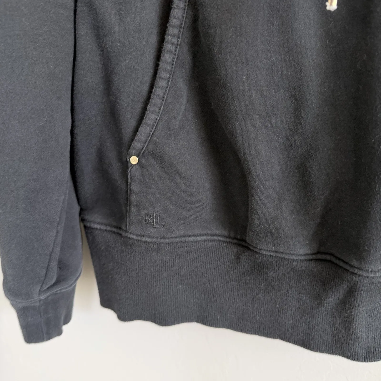 Lauren Ralph Lauren Woman’s Black Cowl neck Sweatshirt Size L Stripe Pocket - Image 3